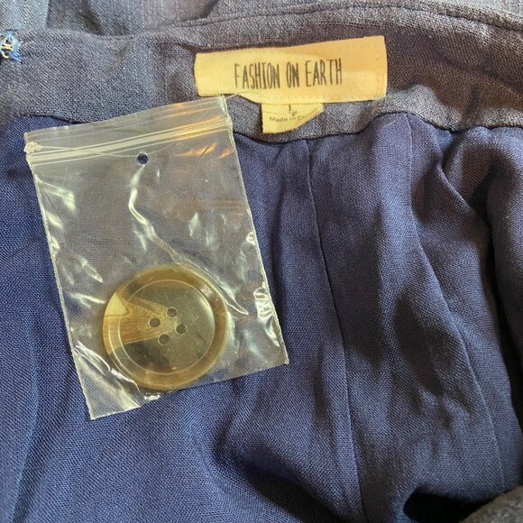 Fashion on Earth Womens Mini Skirt Large Blue Button-Front 90s Chic Rayon Linen - Picture 4 of 8